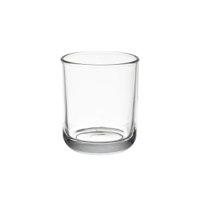 This image is of an empty glass that will hold the four main products from the Highland Candle Company: Ullapool, Loch Ness, Skye and Cairngorm. Eco-friendly soy and coconut wax in a container