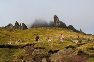 People on the hiking/walking trail to get to the Old Man of Storr on the Isle of Skye