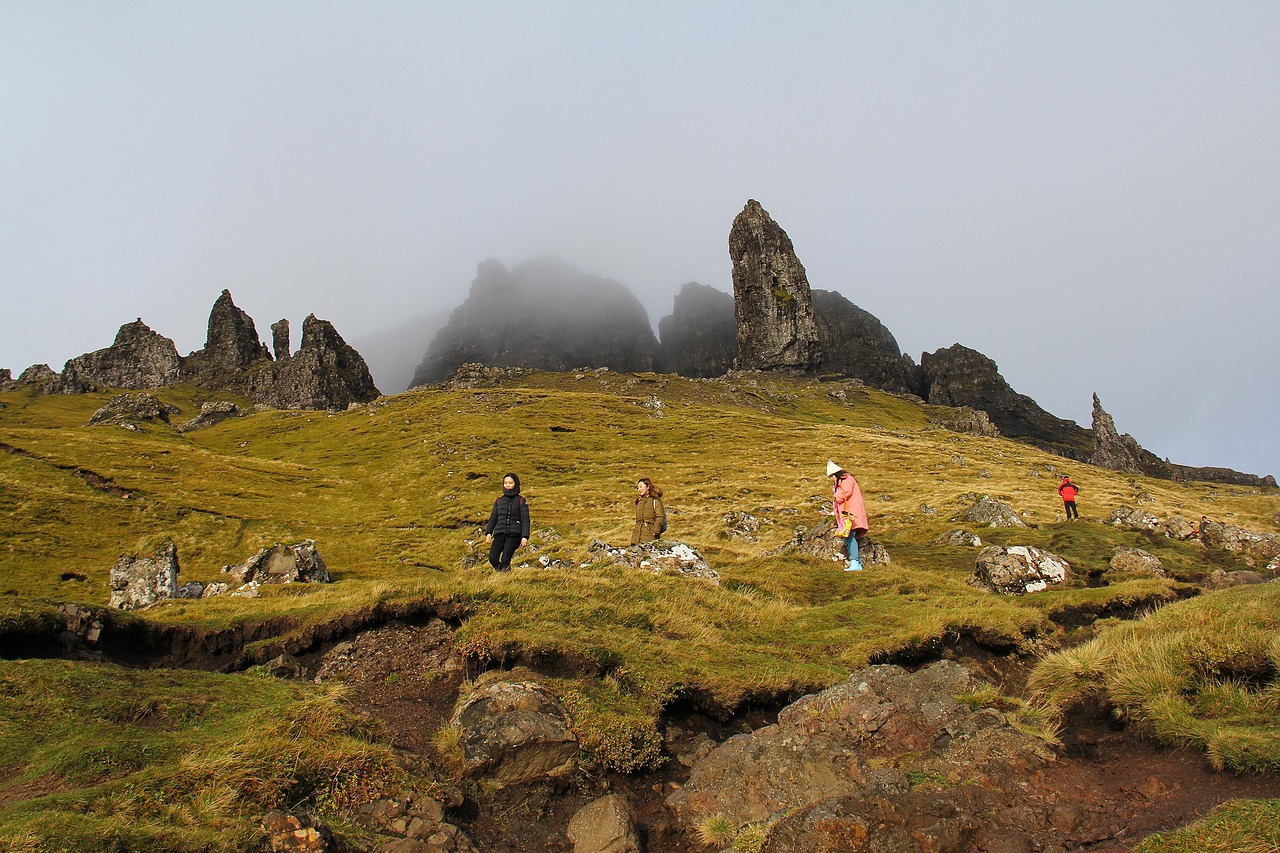 People on the hiking/walking trail to get to the Old Man of Storr on the Isle of Skye