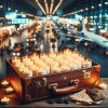 Can you bring candles on a plane? An open suitcase is filled with candles in glass containers in an airport ready for travel
