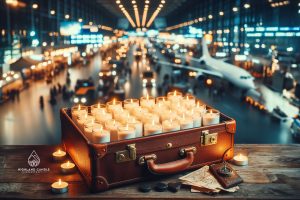 Can you bring candles on a plane? An open suitcase is filled with candles in glass containers in an airport ready for travel