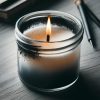 A close-up of a candle jar with black soot on the inner sides of the glass, with the candle still burning inside. The flame is slightly flickering, highlighting the soot accumulation. With the Highland Candle Company logo in the corner.