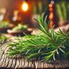 Fresh rosemary sprigs are displayed on a rustic wooden surface, showcasing vibrant green needle-like leaves. Perfect for illustrating 'What does rosemary smell like?'