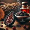 Close-up of oud resin and Aquilaria tree wood, showcasing the rich, dark texture and aromatic essence of oud, with soft smoke rising in the background for a luxurious ambience. Image created for the article 'What does oud smell like' for the Highland Candle Company.