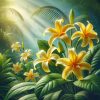 Bright yellow ylang-ylang flowers with star-shaped petals surrounded by lush green leaves, capturing the tropical beauty and evoking the exotic aroma described in 'What does ylang ylang smell like?'