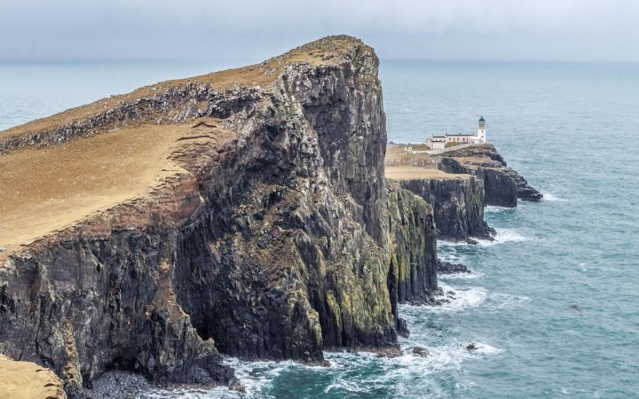 Neist point, overlooking the sea and the lighthouse on the Isleof Skye