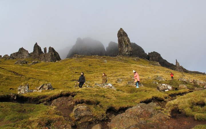 People on the hiking/walking trail to get to the Old Man of Storr on the Isle of Skye