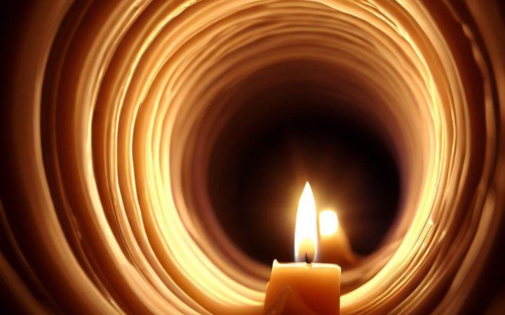 a candle burns tunnelling in the middle of a candle wax spiral tunnel