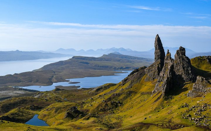 A nice clear blue sky day overlooking the Old Man of Storr on the Isle of Skye.